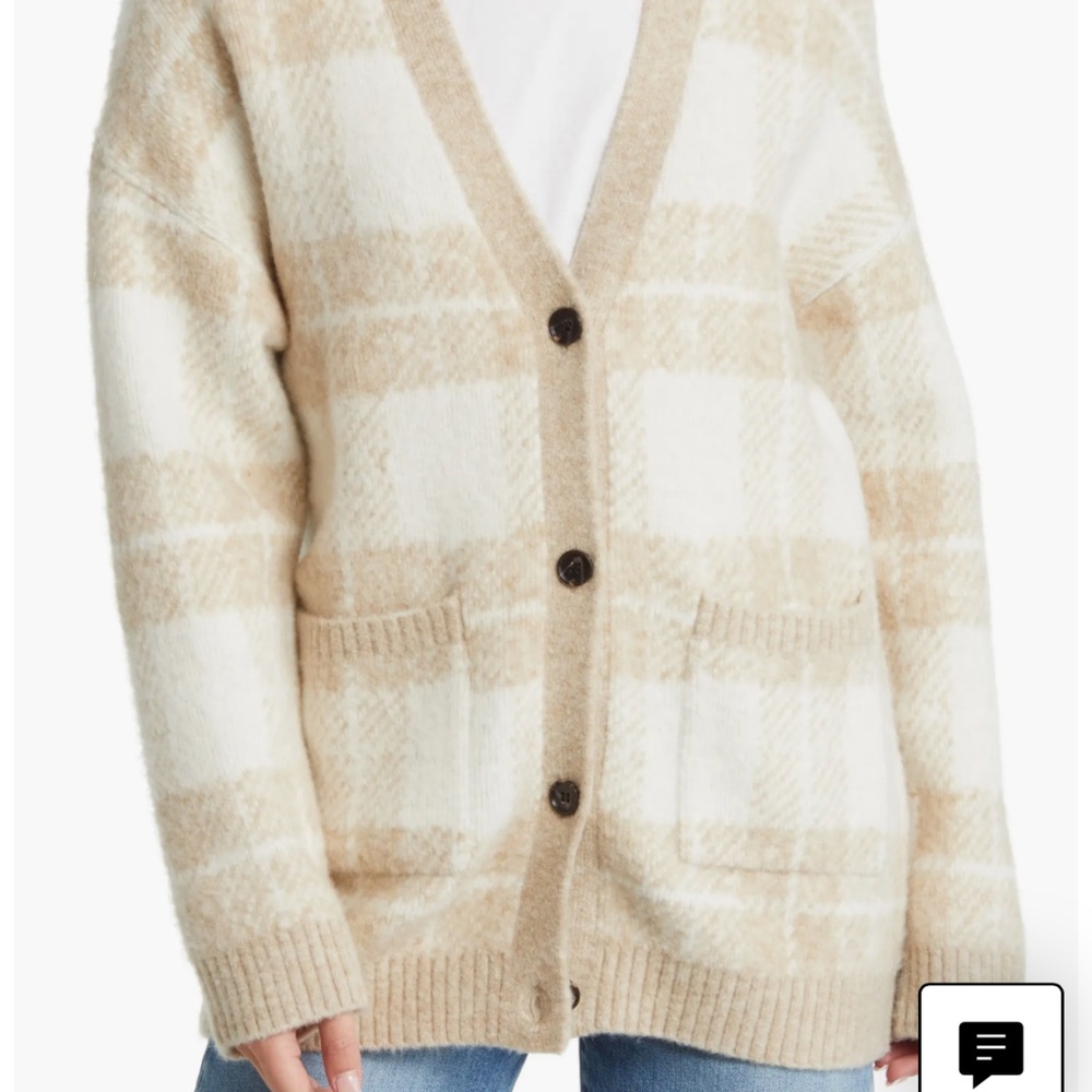NWT Rails Runi Plaid Cardigan in Ivory Sand Plaid, Size Small